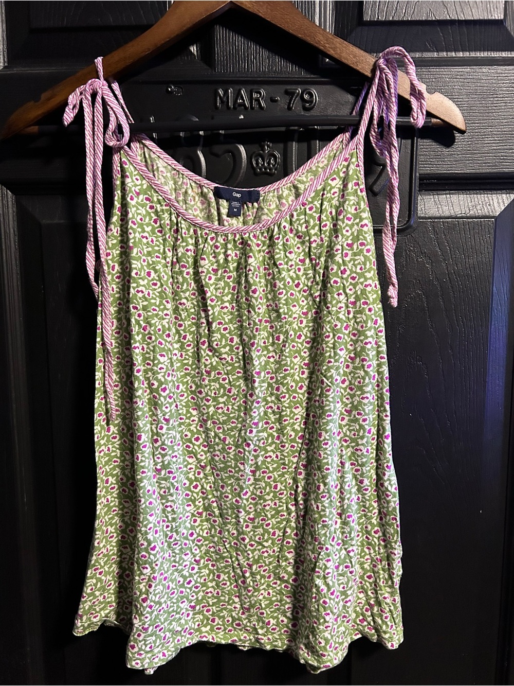 GAP Green Floral Tie-Strap Top Camisole with Pink Accents